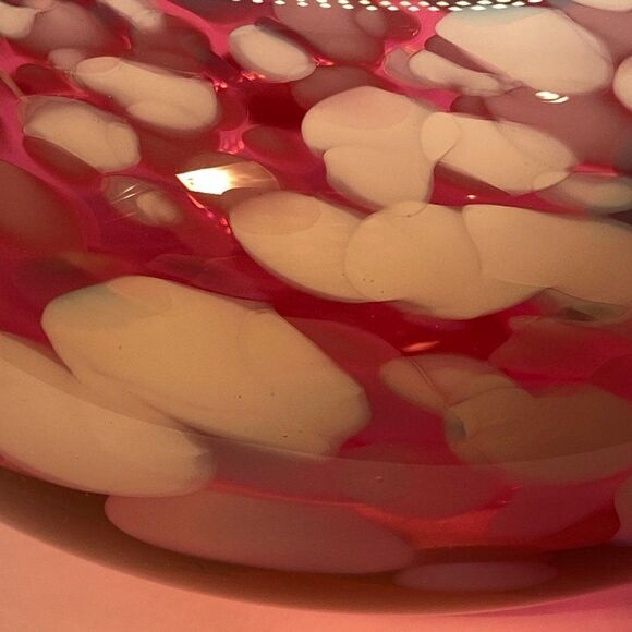 Vintage Douglas Becker Signed Cranberry Art Glass Vase Coin Dot Pattern - Picture 12 of 15